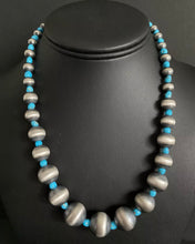 Load image into Gallery viewer, Sterling Silver Graduated Sleeping Beauty Turquoise Navajo Pearl Bead Necklace