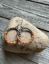 Load image into Gallery viewer, Sterling Silver Orange Spiny Oyster W Pearls Bead Hoop Earrings. 2.25 Inch.