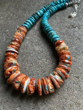 Load image into Gallery viewer, Sterling Silver Spiny Oyster W Turquoise Bead Necklace. 16.5 inch