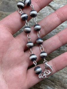 8mm Rosary Navajo Pearls Sterling Silver Bead Bracelet. 7 Inch