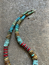 Load image into Gallery viewer, Sterling Silver Blue Green Turquoise W Red Coral Bead Necklace 19 Inch