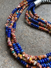 Load image into Gallery viewer, Sterling Silver Multi Strand Lapis Spiny Oyster Bead Necklace. 24 inch