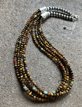 Load image into Gallery viewer, Sterling Silver Multi Strand Stone Tiger’s Eye Bead Necklace. 22 Inch.