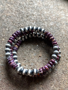 Sterling Silver Purple Spiny Oyster Pearls Bead Wrap Spiral Bracelet Free Size