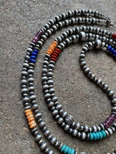 Load image into Gallery viewer, Long Sterling Silver Multi Stone Bead Necklace. 60 inch