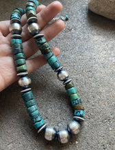 Load image into Gallery viewer, Sterling Silver Heishi Turquoise W 14mm Navajo Pearls Bead Necklace 18 inch