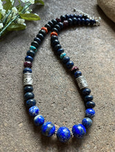 Load image into Gallery viewer, Sterling Silver Lapis Multi Stone Bead Necklace. 22 inch