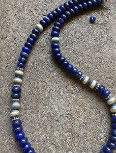 Sterling Silver Lapis W Pearls Bead Necklace. 18 inch