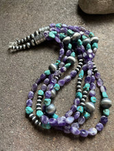 Load image into Gallery viewer, Sterling Silver Multi Strand Amethyst Turquoise W Pearls Bead Necklace. 24 inch
