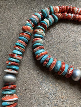 Load image into Gallery viewer, SterlingSilver MultiStone Graduated Turquoise Spiny Oyster Bead Necklace 26 inch