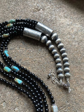 Load image into Gallery viewer, Sterling Silver Multi Strand Black Onyx with Turquoise Bead Necklace. 24 Inch