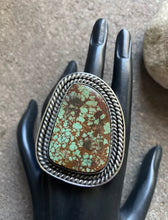 Load image into Gallery viewer, Native American Sterling Silver Green Royston Turquoise Adjustable Ring. CY