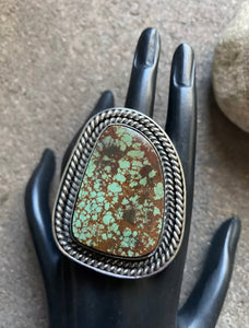 Native American Sterling Silver Green Royston Turquoise Adjustable Ring. CY