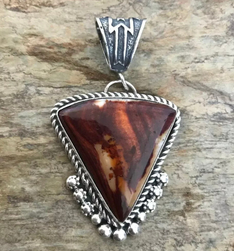 Native American Sterling Silver Orange Spiny Oyster Pendant. MM