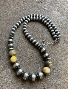 Sterling Silver Bumblebee Jasper W Pearls Bead Necklace. 18 inch