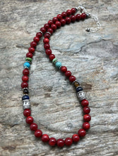 Load image into Gallery viewer, Sterling Silver Multi Stone Red Coral Bead Necklace 18 inch