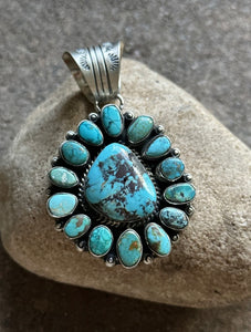 Native American Sterling Silver Turquoise Cluster Pendant. KY