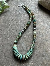 Load image into Gallery viewer, Sterling Silver Graduated Green Turquoise Bead Necklace. 19 inch