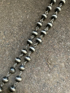 Sterling Silver 8mm Navajo Pearls Rosary Bead Necklace. 28 Inch.