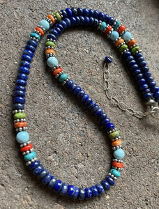 Sterling Silver Lapis Multi Stone Bead Necklace. 18 inch. Gift