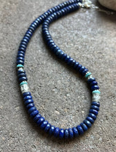 Load image into Gallery viewer, Sterling Silver Lapis W Turquoise Bead Necklace. 21 inch