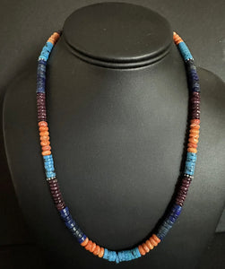 Sterling Silver Multi Stone Bead Necklace. 20 Inch