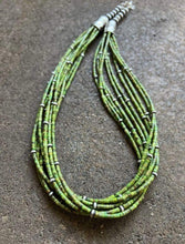 Load image into Gallery viewer, Sterling Silver Multi Strand Green Turquoise Heishi Bead Necklace. 22 inch