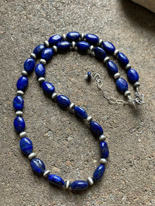 Sterling Silver Lapis W Pearls Bead Necklace. 18 inch