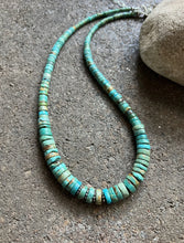Load image into Gallery viewer, Sterling Silver Graduated Heishi Turquoise Bead Necklace. 17 inch