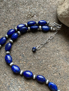 Sterling Silver Lapis W Pearls Bead Necklace. 18 inch