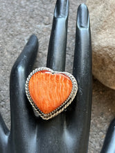 Load image into Gallery viewer, Native American Sterling Silver Orange Spiny Oyster Ring. Size 7.5 Signed