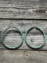 Load image into Gallery viewer, Sterling Silver Heishi Turquoise W Pearls Bead Hoop Earrings. 3 Inch