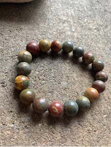 Round Red Creek Jasper Stretchy Bead Bracelet. Free size