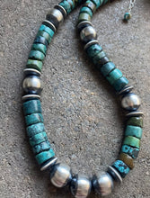 Load image into Gallery viewer, Sterling Silver Heishi Turquoise W 14mm Navajo Pearls Bead Necklace 18 inch