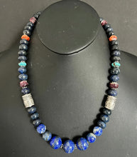Load image into Gallery viewer, Sterling Silver Lapis Multi Stone Bead Necklace. 22 inch
