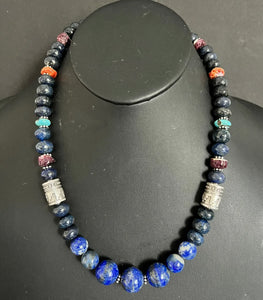 Sterling Silver Lapis Multi Stone Bead Necklace. 22 inch