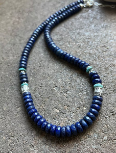 Sterling Silver Lapis W Turquoise Bead Necklace. 21 inch