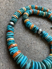 Load image into Gallery viewer, Sterling Silver Graduated Blue Turquoise Spiny Oyster Bead Necklace 20 Inch