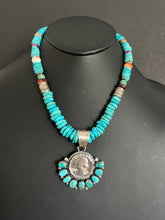 Load image into Gallery viewer, Navajo Sterling silver turquoise coin pendant necklace 18 Inch