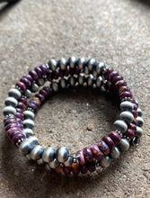 Load image into Gallery viewer, Sterling Silver Purple Spiny Oyster Pearls Bead Wrap Spiral Bracelet Free Size