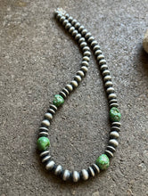 Load image into Gallery viewer, Sterling Silver Pearls Sonoran Gold Turquoise Nuggets Bead Necklace 18 inch