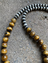 Load image into Gallery viewer, Sterling Silver Tiger’s Eye W Navajo Pearls Bead Necklace. 18 inch. Gift