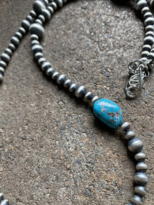 Sterling Silver Turquoise W Pearls Bead Necklace. 25 inch