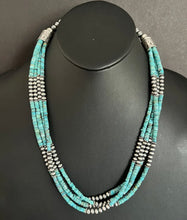 Load image into Gallery viewer, Sterling Silver Multi Strand Turquoise W Pearls Bead Necklace. 24 inch