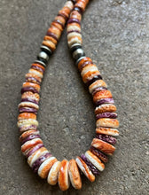 Load image into Gallery viewer, Sterling Silver Orange Purple Spiny Oyster W Pearls Bead Necklace 18 inch