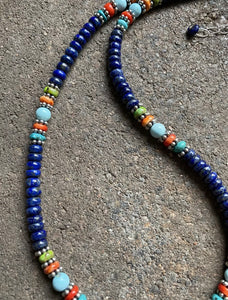 Sterling Silver Lapis Multi Stone Bead Necklace. 18 inch. Gift