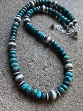 Load image into Gallery viewer, Sterling Silver Turquoise W Navajo Pearls Bead Necklace 16 inch