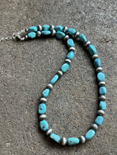 Load image into Gallery viewer, Sterling Silver Turquoise W Pearls Bead Necklace. 18 inch