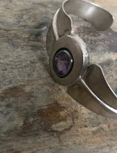 Load image into Gallery viewer, Vintage Old Pawn Navajo Sterling Silver Amethyst Cuff Bracelet. J W Toadlena