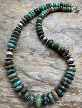 Load image into Gallery viewer, Sterling Silver Graduated Green Turquoise Bead Necklace. 22 inch